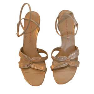 SACHA LONDON cream/tan leather open toe high heel strapy sandal 8